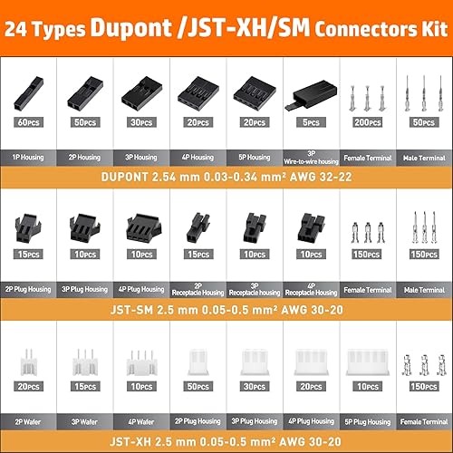 Miniatura 5 de Kit de herramienta de crimpado PEBA y conector Dupont - 24 tipos de conectores Dupont de 2.54 mm y clavijas de engaste, contactos y carcasas JST-XH