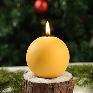 3 in Beeswax Round Pillar Candles,Natural Beeswax Candles,30 H Long Lasting Burn Ball Bees Wax Candles for Home,1Pack