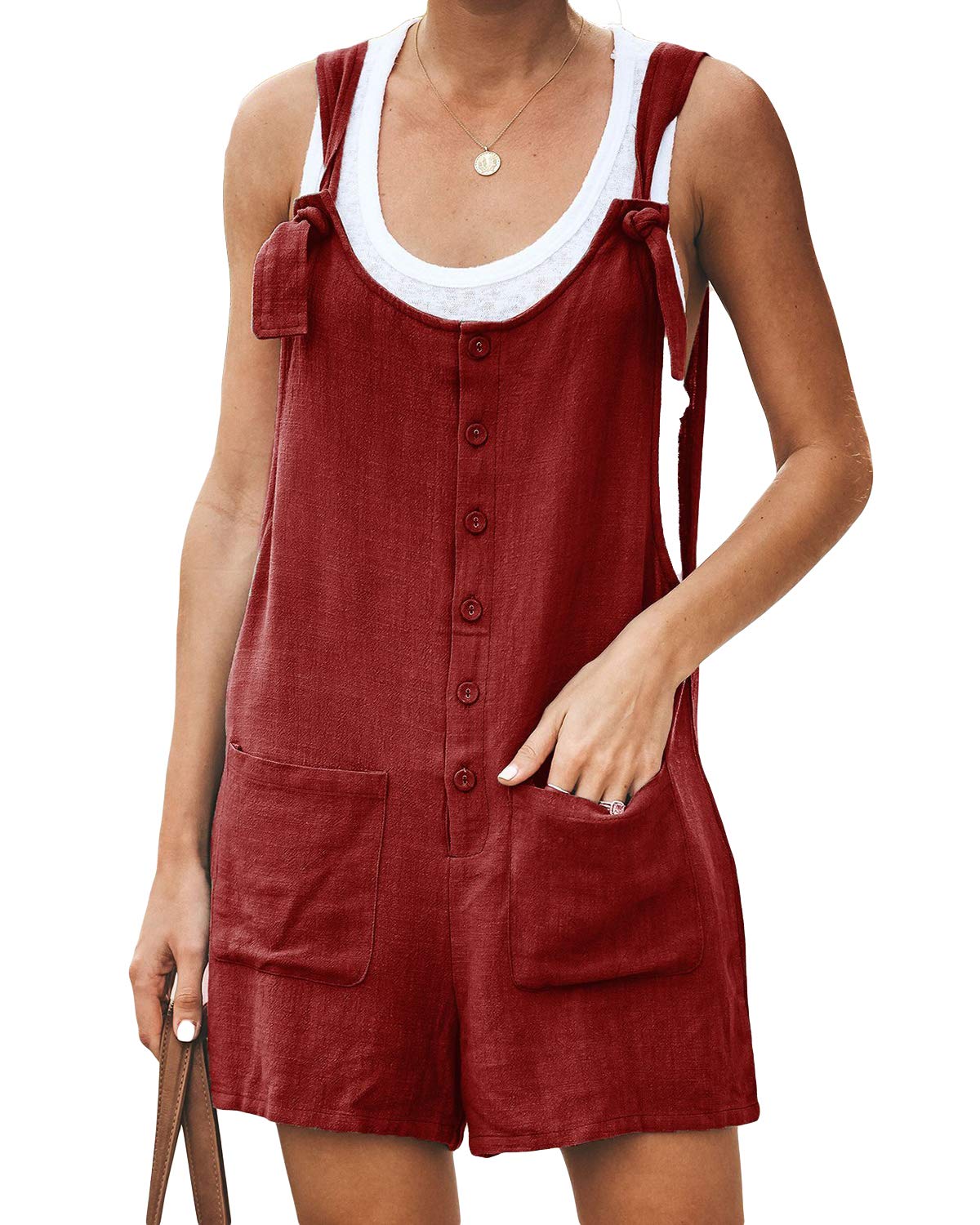 Womens Linen Dungaree Overalls Shorts Pants Playsuit Jumpsuit