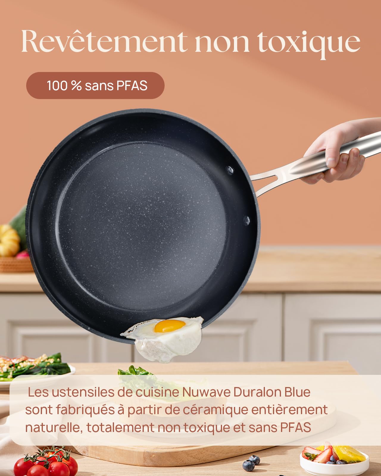 Nuwave Olla 4,7L en Cerámica Antiadherente Duralon Blue en Cobre Rústico, sin PFAS, Compatible con Inducción, Apta para Lavavajillas y Horno, Asas Stay Cool, Resistente a los Arañazos