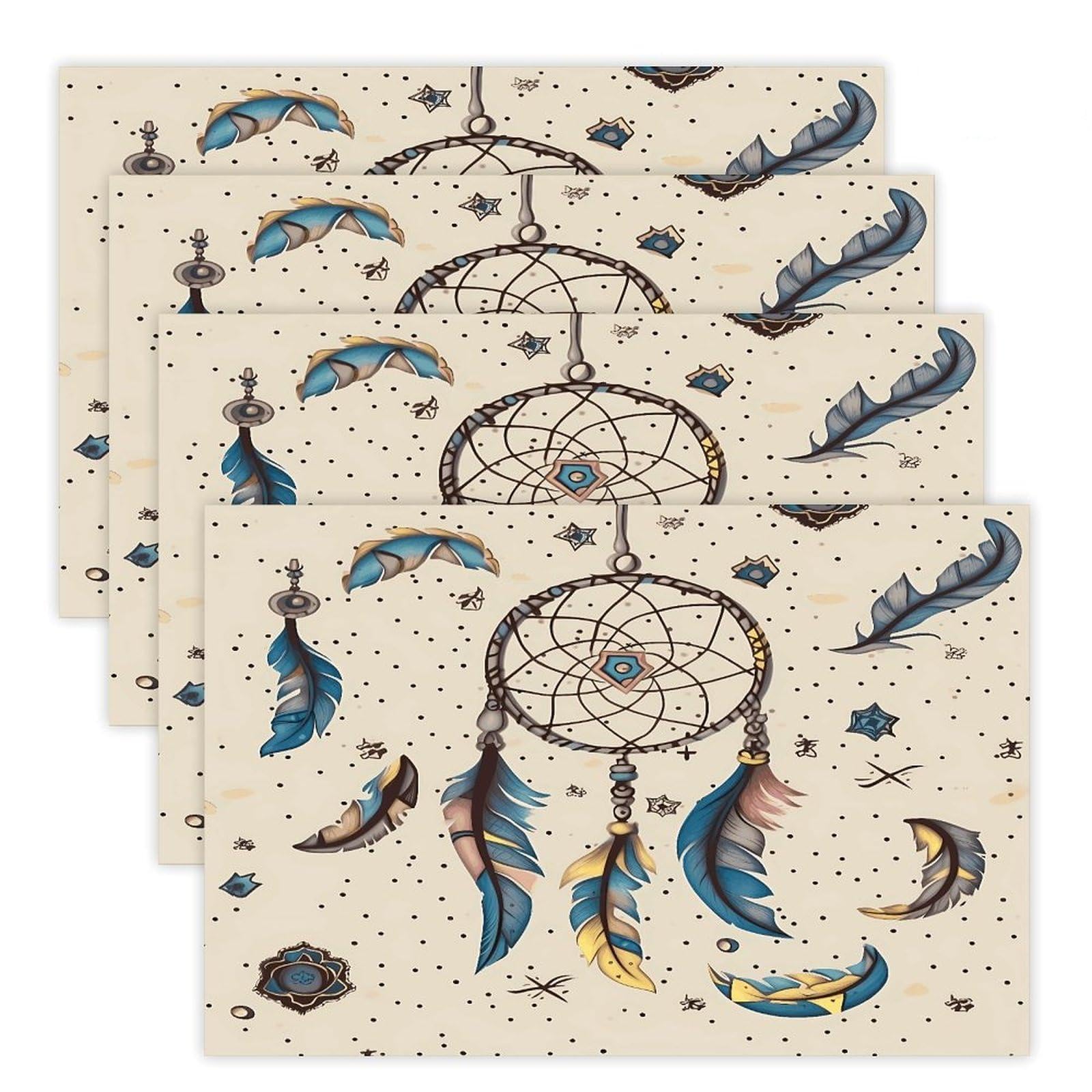 Dream Catcher and Moon Placemats Non-Slip Heat Resistant Table Mats Flax Washable Cloth Place Mats Easy to Clean Premium Placemat for Kitchen Dining Table Decor Party Outdoor