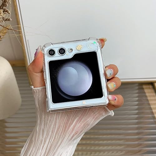 Miniatura 3 de Compatible con Samsung Galaxy Flip 5 Funda transparente para mujeres y niñas, TPU suave, planeta, espacio brillante, a prueba de golpes, funda