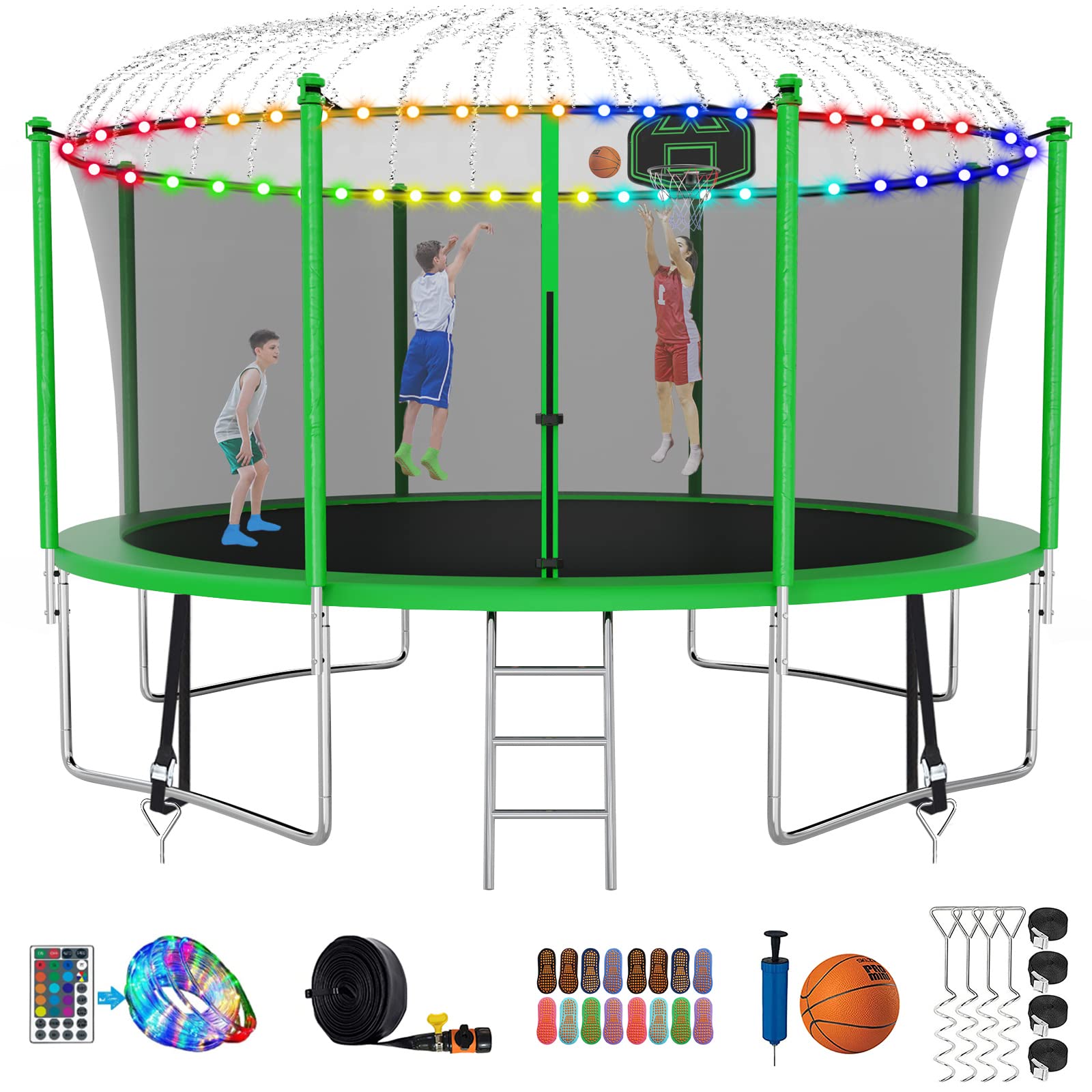 SKYUP Tranpoline 1500LBS 10 FT Tranpoline for 7-10 Kids and Adults, Windproof Outdoor Tranpoline with Enclosure Net, Basketball Hoop, Easy to Install & Last Long - ASTM Approved