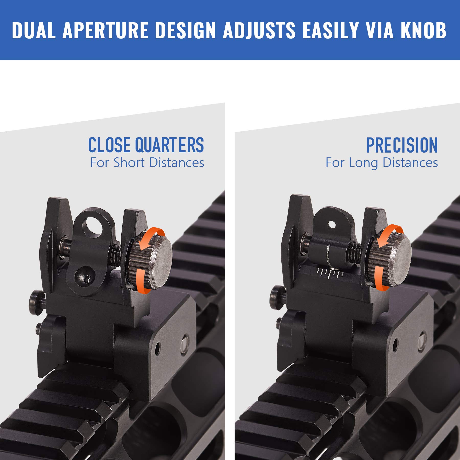 Pinty Flip Up Mil Spec Iron Sights Front and Rear Sight Mounts Set, Design for 20mm Picatinny