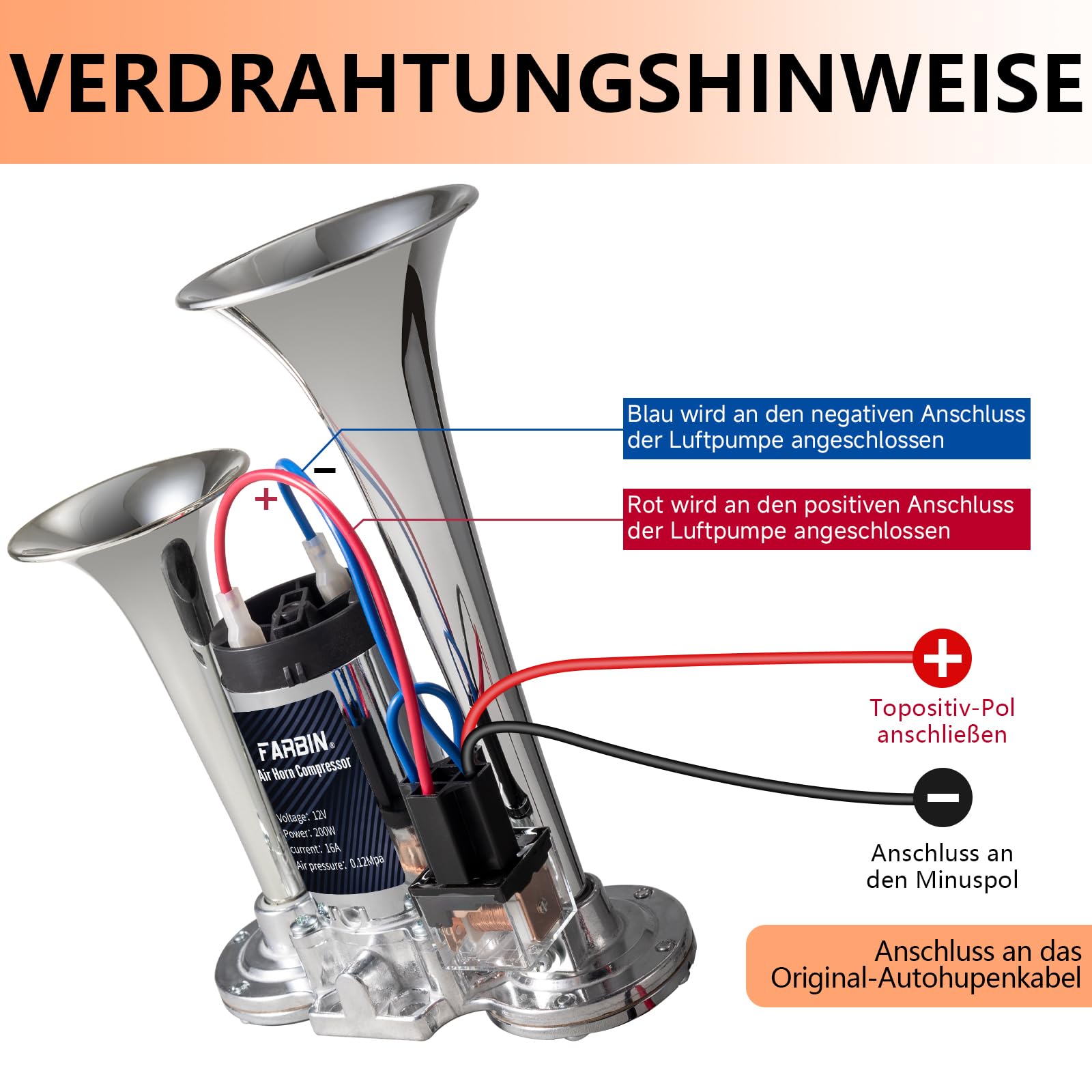 Luchthoorn, 12 V, 150 dB, voor vrachtwagen, dubbele supersterke trompet voor auto, krachtig, voor bestelwagens, vrachtwagens, auto's, motorfietsen, boten