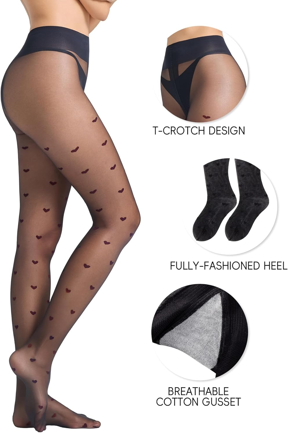 LABELLA 40D Heart Patterned Tights,Semi-Opaque Pantyhose With 3D Heart Design,Holds Shape Perfectly - Image 2