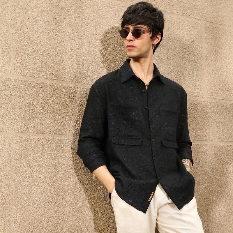 Image of CAHOOT Men's Oversized Shirt Casual Wear | Lapel Collar | Long Sleeve | Button Closure | Oversized Shirt Crafted with Comfort Fit for Everyday Wear