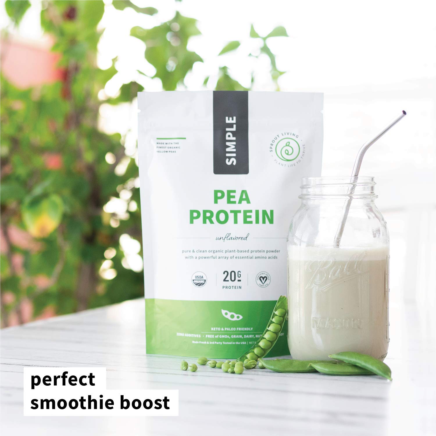 Sprout Living Organic Pea Protein Powder, 20 Grams of Plant Based