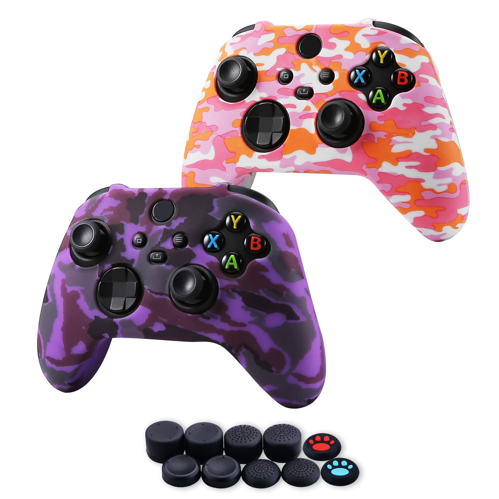 [2 Pack] Jusy Compatible with Xbox Series X/S Controller Soft Silicone Cover Skin, Anti-Slip Case Cover Protective Accessories Set, Dust-Proof Skin for Xbox Series X/S, with 10 Thumb Grips