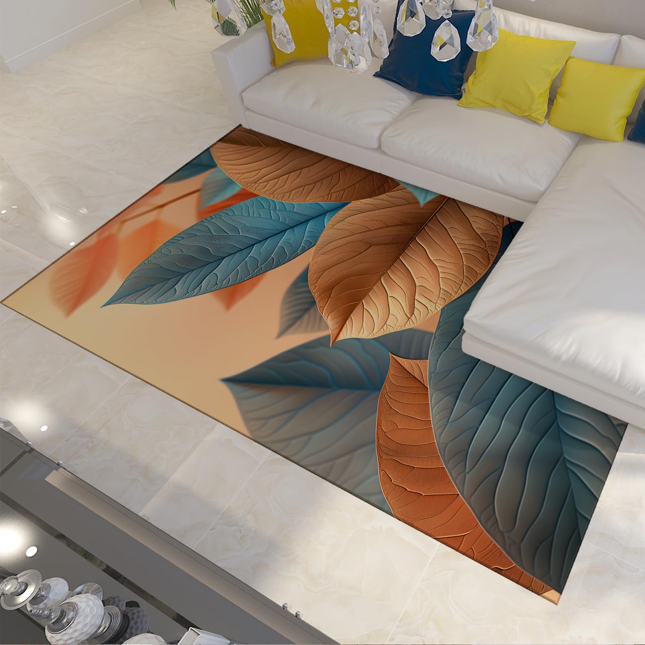 Tapis géométrique bleu sarcelle 180x240cm au design botanique raffiné