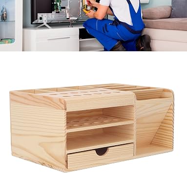 Buachois Leather Tool Holder,12 Holes Wooden Leather Craft Tool Holder with 8 Slot Punch Tool Organizer,Professional Large Making Punch Tools Rack Stand Storage Box for Brushes, Craft Tools