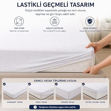 Sıvı Geçirmez Fitted Yatak Koruyucu Alez – Tek Kişilik 100x200 cm + 30 cm – Lastikli Geçmeli, Yıkanabilir, Leke Tutmayan Yatak Koruma Örtüsü – Beyaz