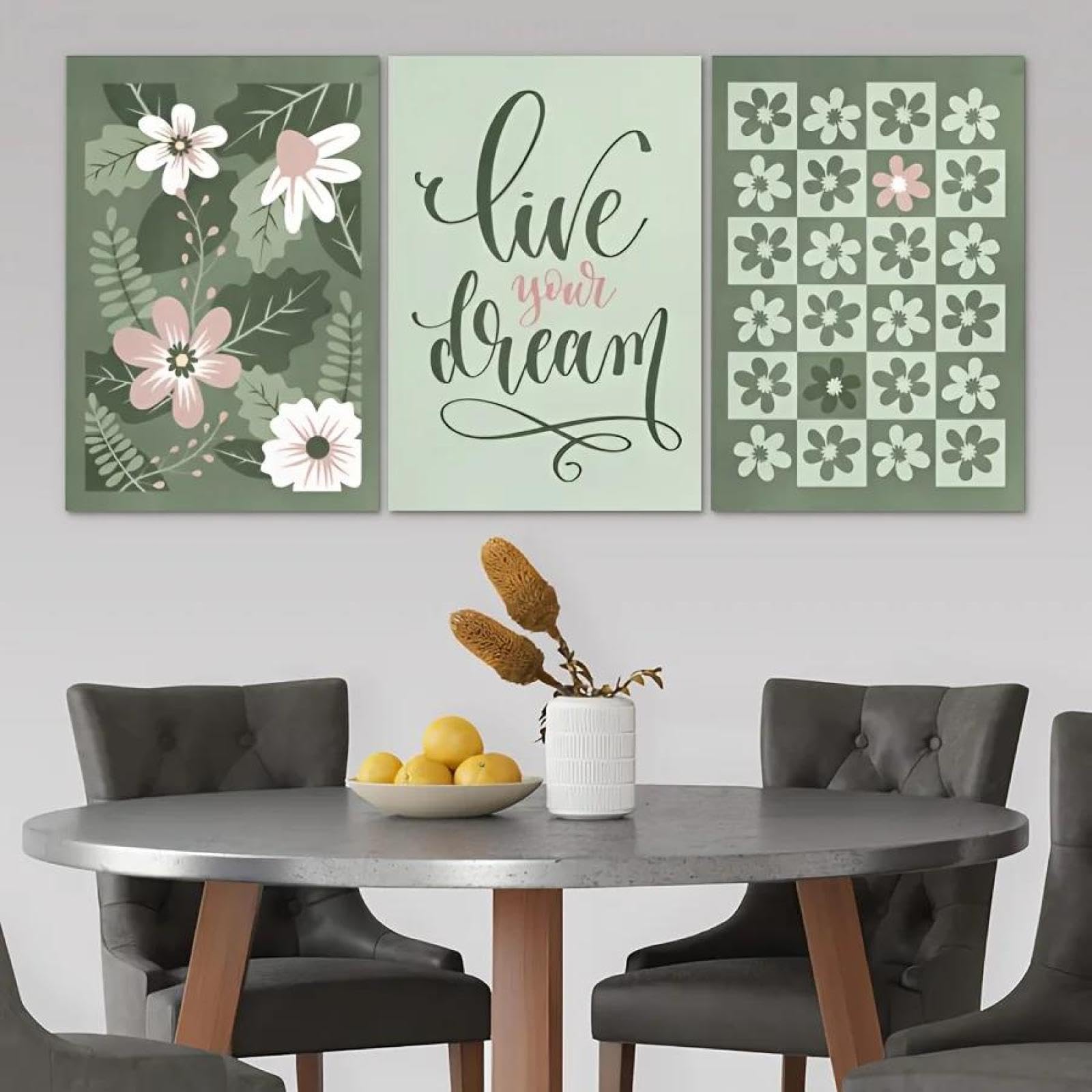 Yocheng Wall Decoration, Flat 2D, Set Of Three Paintings Featuring Daisy Floral Prints, Blending Medieval 21x30cmx3 No Frame