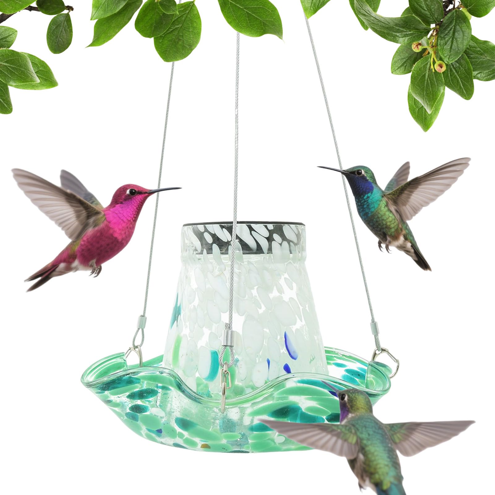 Bebederos para Colibríes Exteriores Solar De Vidrio para Jardín | Fuente Para Aves Antifugas Con Vidrieras y Accesorios De Alimentación Con Decoración Solar Para Patio Terraza Jardín