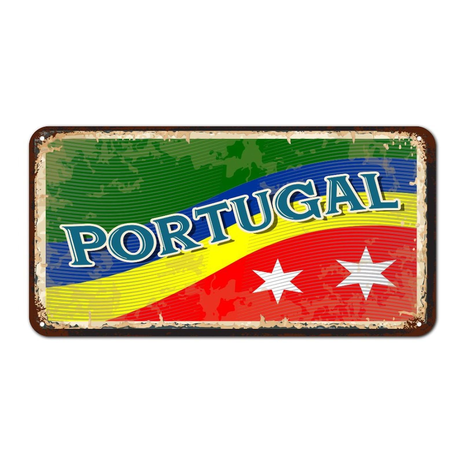 Portugal Flag Metal Tin Sign Wall Plaque Portugal Vintage Retro Metal Signs Travel Gift Souvenir Metal Tin Sign for Pub Restaurants Cafe Club 12x6in