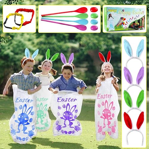 – Bolsas de carreras para juegos al aire libre para juegos de patatas, orejas de conejo, juegos de carreras de huevos y cucharas, bandas de carreras