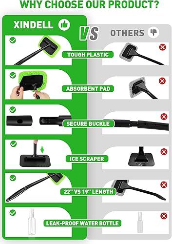 Miniatura 4 de Xindell - Limpiador de ventanas de coche - Juego de limpiaparabrisas, capó de microfibra, limpiador exterior e interior de coche con mango largo -
