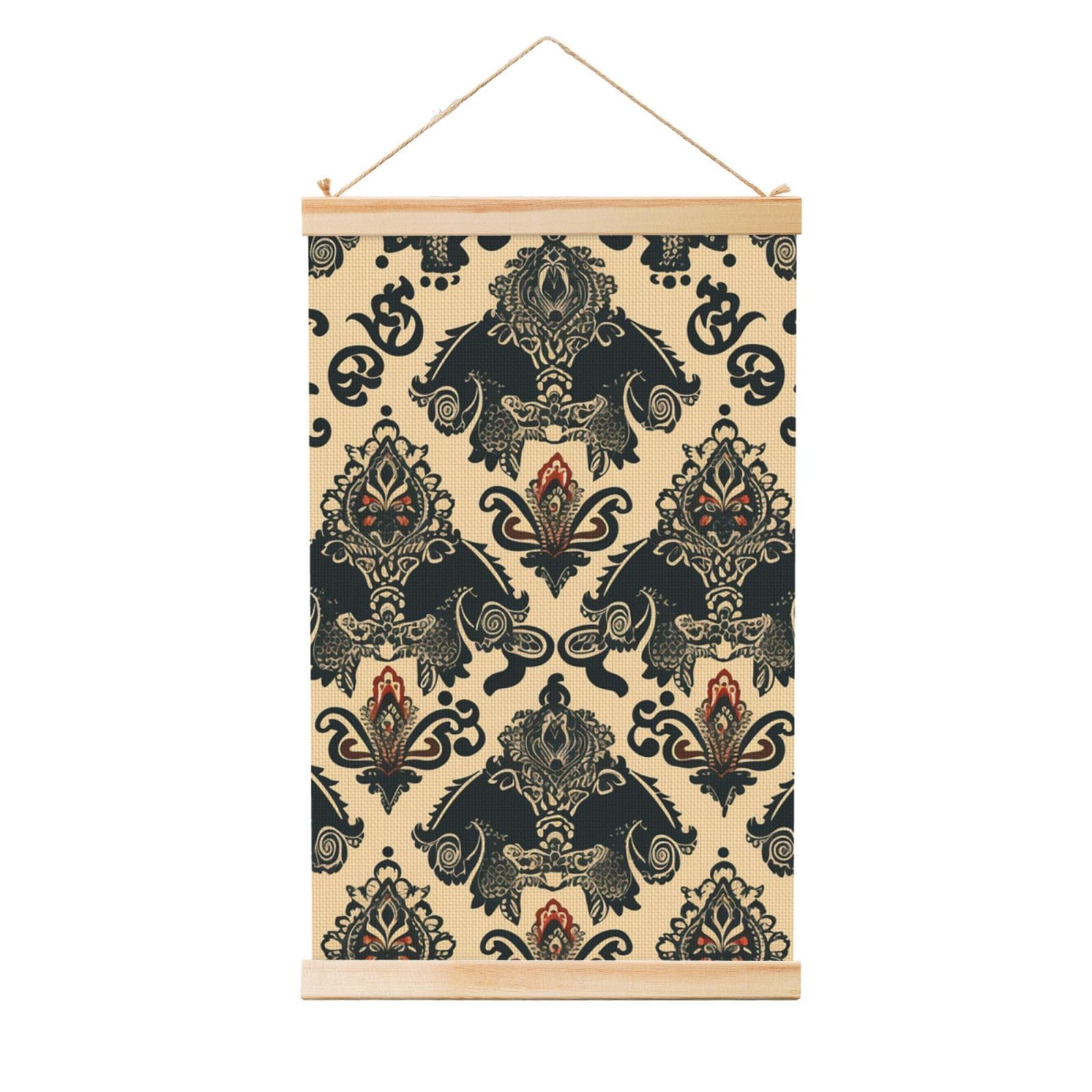 Asian Elephants Poster Wooden Shaft Hanging Poster Wall Hanging Banner Canvas Artwork with Wood Frames 20"x30" Modern Artwork Decor Ready to Hang Wall Art for Home Decor Scroll Painting