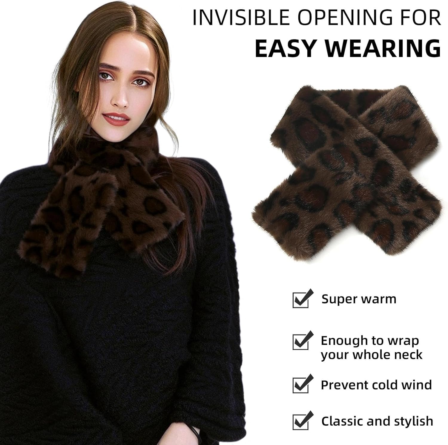 Faux Fur Collar Scarf for Women Winter, Fluffy Scarves Neck Shrug for Cold Weather - Image 3