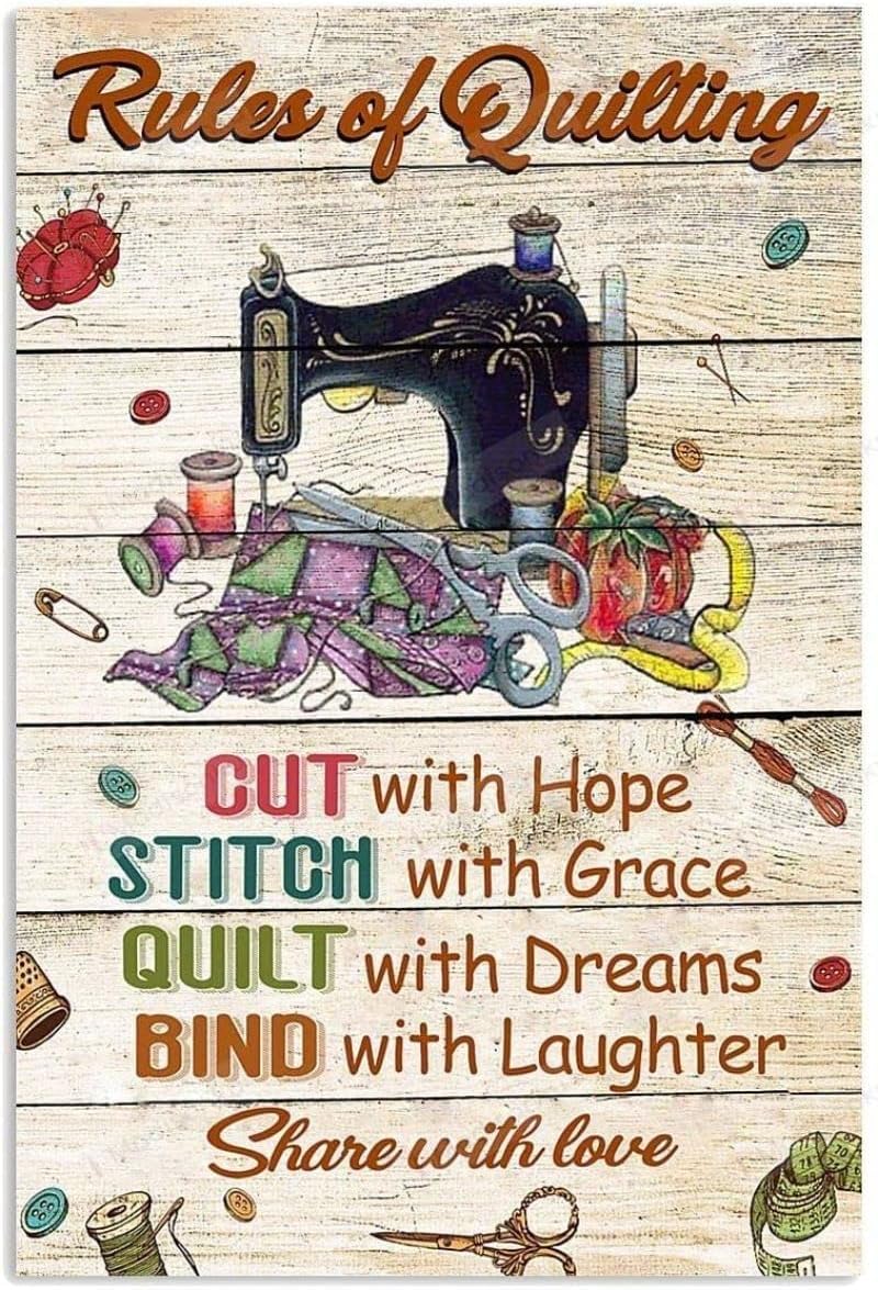 Kwqdozf As Pic Vintage Metal Tin Sign Perfect Rules Quilting Wall Art Home 8X12 Inch
