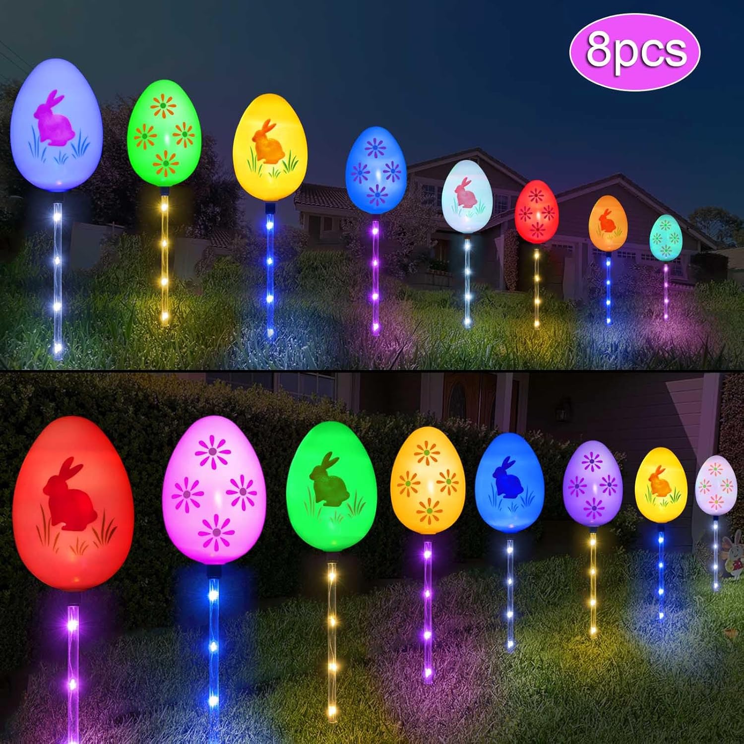 Windpnn Upgraded 8-Pack Solar Easter Egg Stake Lights for Easter Decorations, Outdoor Waterproof Solar Easter Yard Stake Lighted Egg Lights for Garden Patio Yard Pathway Lawn Decor (Big Egg)