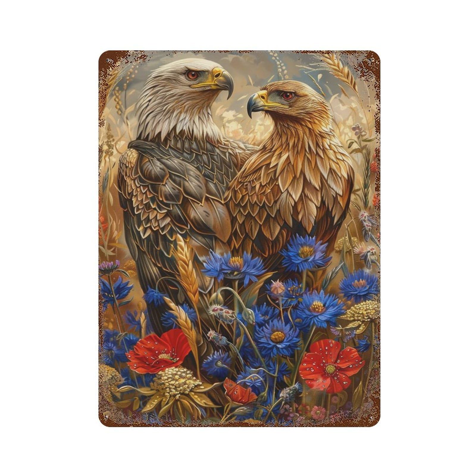 Majestic Eagles Rusty Metal Tin Sign 15.7"x11.8", Ideal for Shed, Workshop And Garage Wall Decor