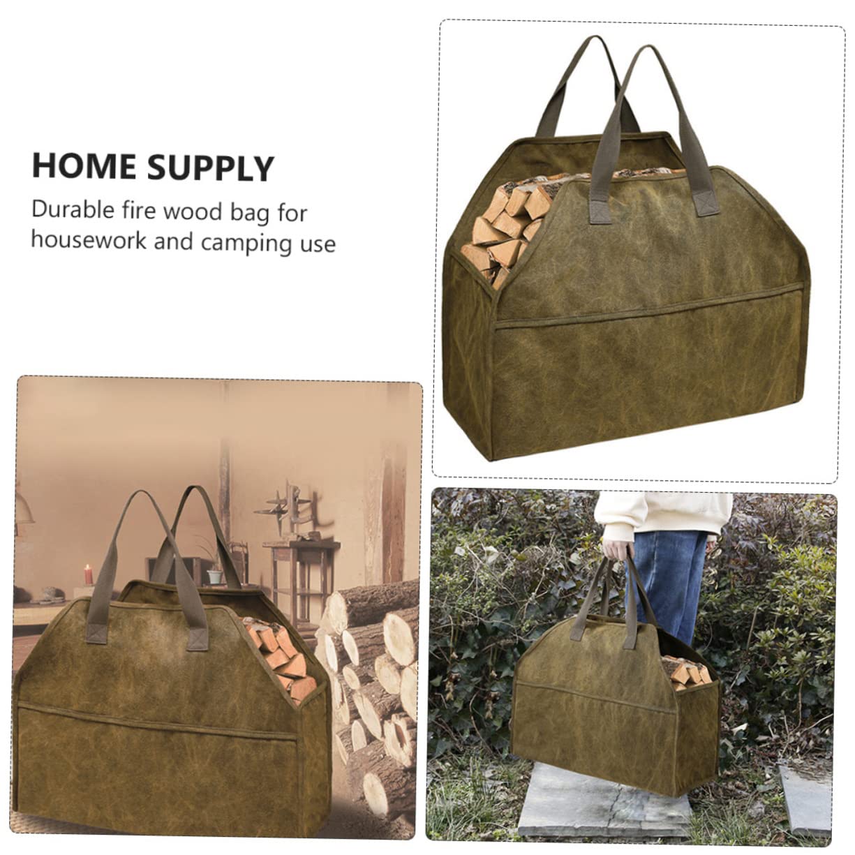 KOMBIUDA Borsa in Tela 16 Ann Canvas per Legna da Ardere Resistente e Pratica Design Semplice, per Campeggio e Lavori Domestici