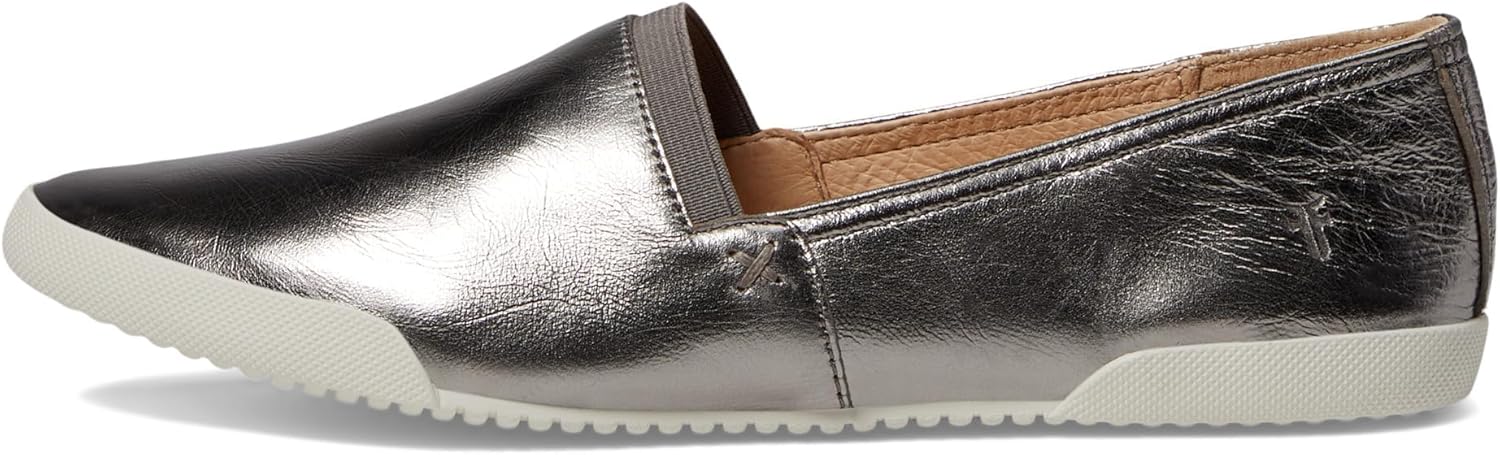 Frye Melanie Slip On Shoes for Women Crafted from Premium Leather with White Rubber Toe Bumpers and Soles, Leather Lining, and Removable Footbeds 1 Outsole 7 Dark Pewter