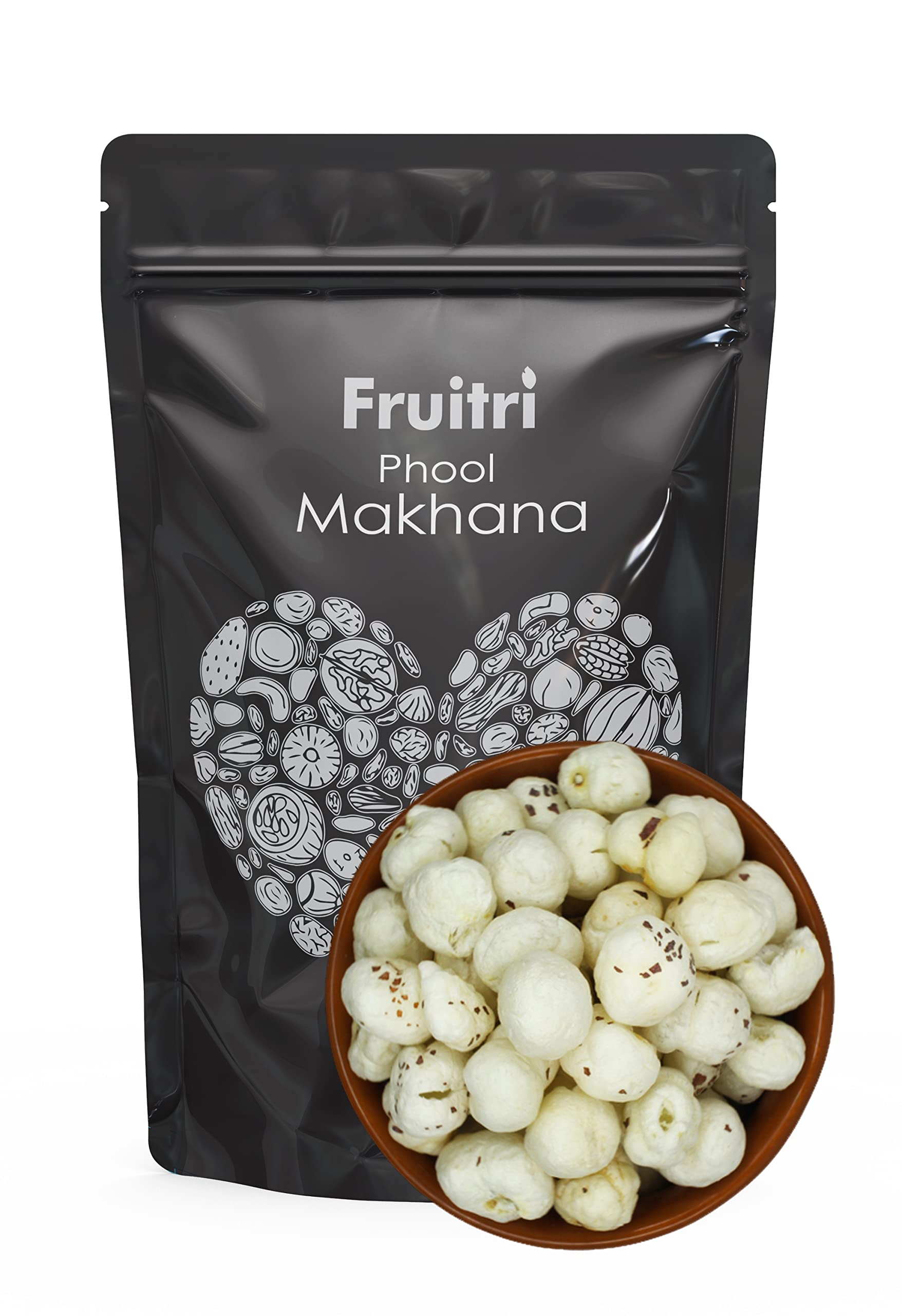 Fruitri Phool Makhana 1kg, Lotus Seed Pop/Gorgon Nut Puffed Kernels Fox Nut (Grade - Big Size) (Pack of 8)