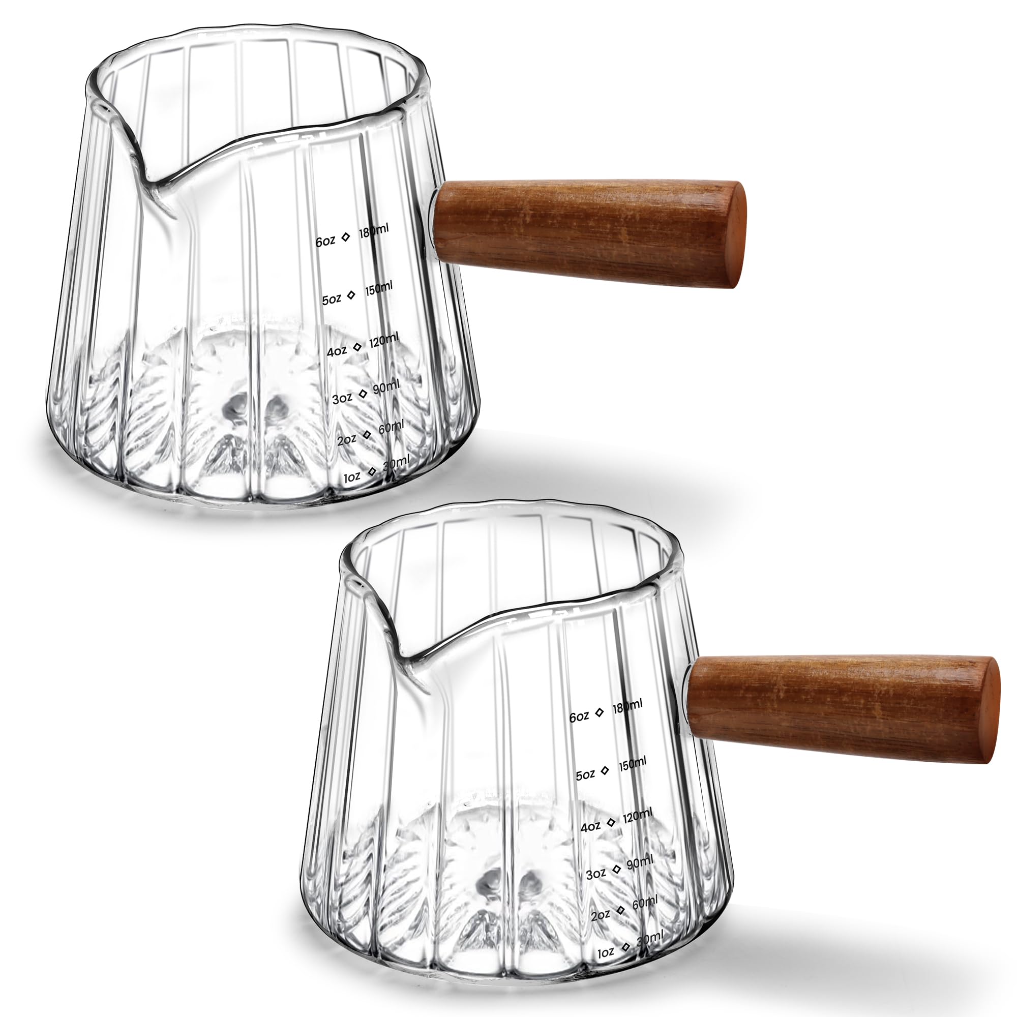 2-Piece 6 oz Espresso Measuring Cup with Wood Handle