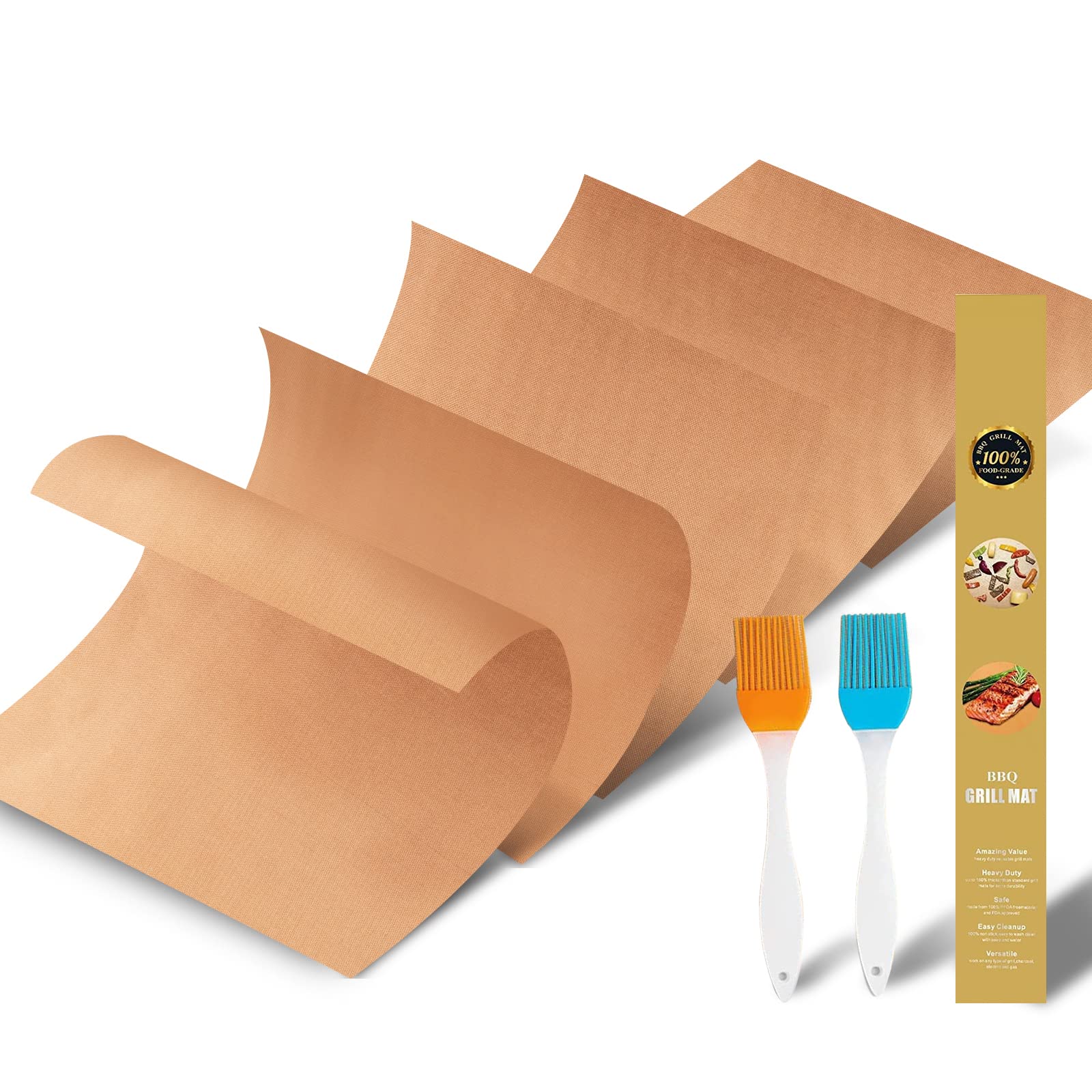 HTVRONT Grill Mats for Outdoor Grill -Set of 5 Nonstick BBQ Grill Mat 15.75 x 13", Reusable & Cuttable Grill Topper for Patio, Garden BBQ, Non-Toxic & Works for Gas, Charcoal, Electric Grill