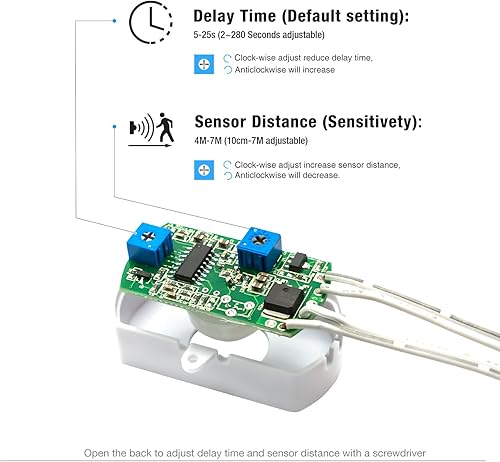 Miniatura 3 de Sensky BS010W 12v 24v 3a Sensor a larga distancia con ajuste de tiempo, con interruptor de encendido del sensor pequeño, cubierta blanca y lentes