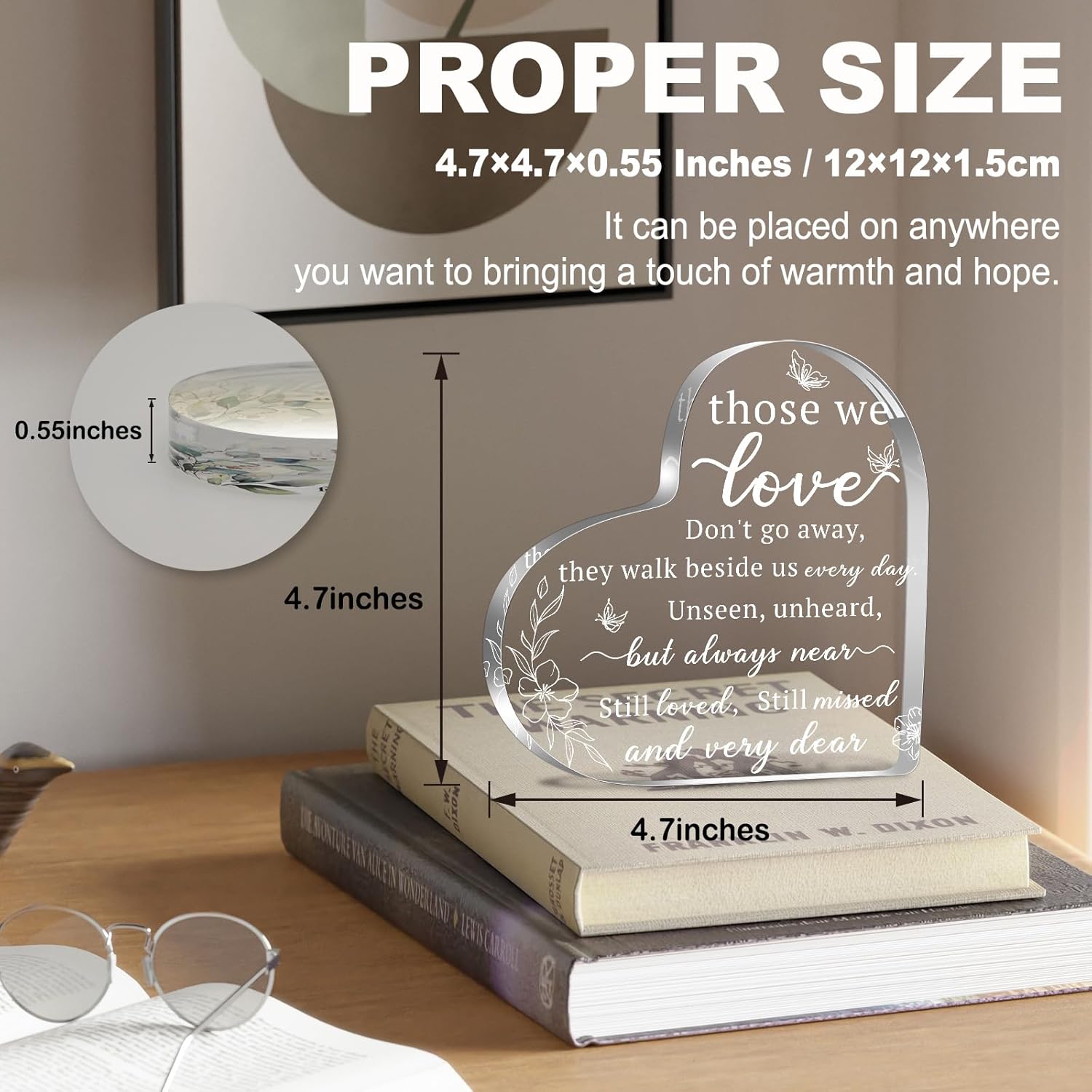 Bereavement Acrylic Heart Sign Gifts, Those We Love Don't Go Away Sign Gifts, Sympathy Gift for Loss of Loved One Remembrance Decor, Acrylic Memorial Gift, Table Decor(white) - Image 2