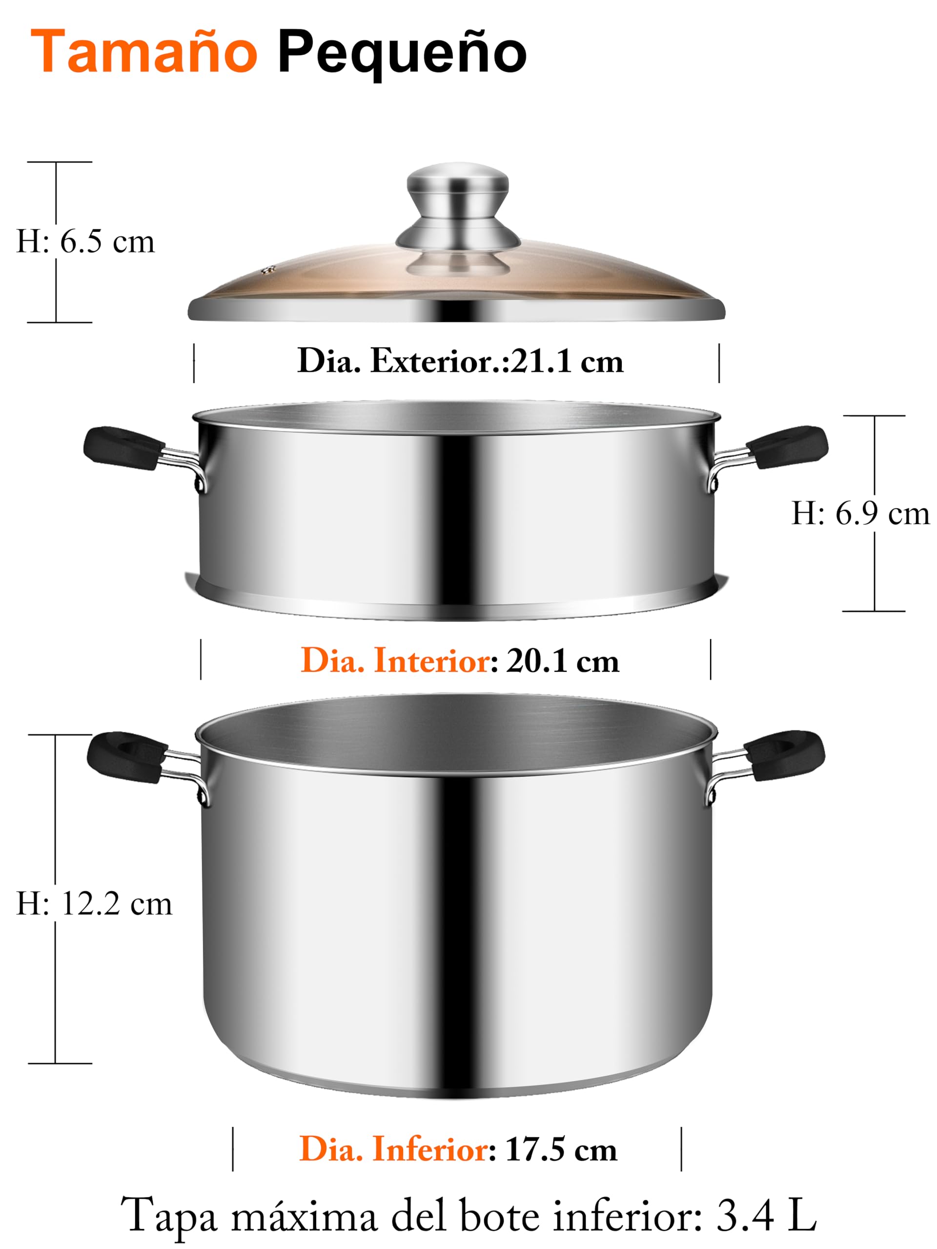 VENTION Olla Vaporera Acero Inoxidable 20 cm, Cuscusera Induccion Pequeña 3,4 litros, Olla para Cocinar al Vapor