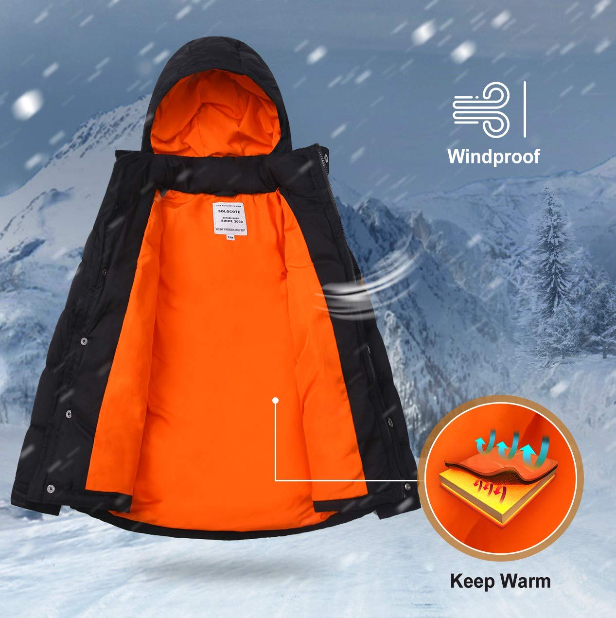 SOLOCOTE Ragazzi Inverno Pesante Cappotto Resistente all'Acqua Bambini Puffy Parka Spessa Fodera Morbida con Cappuccio Outwear per Bambini