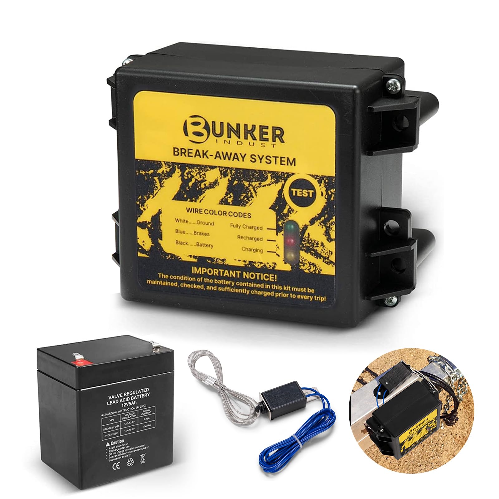 Photo 1 of BUNKER INDUST Trailer Brake Away Kit with 12V 5AH Battery Built-in Charger and Switch, Trailer Breakaway System for for Trailer Caravan Towable RV Vehicle