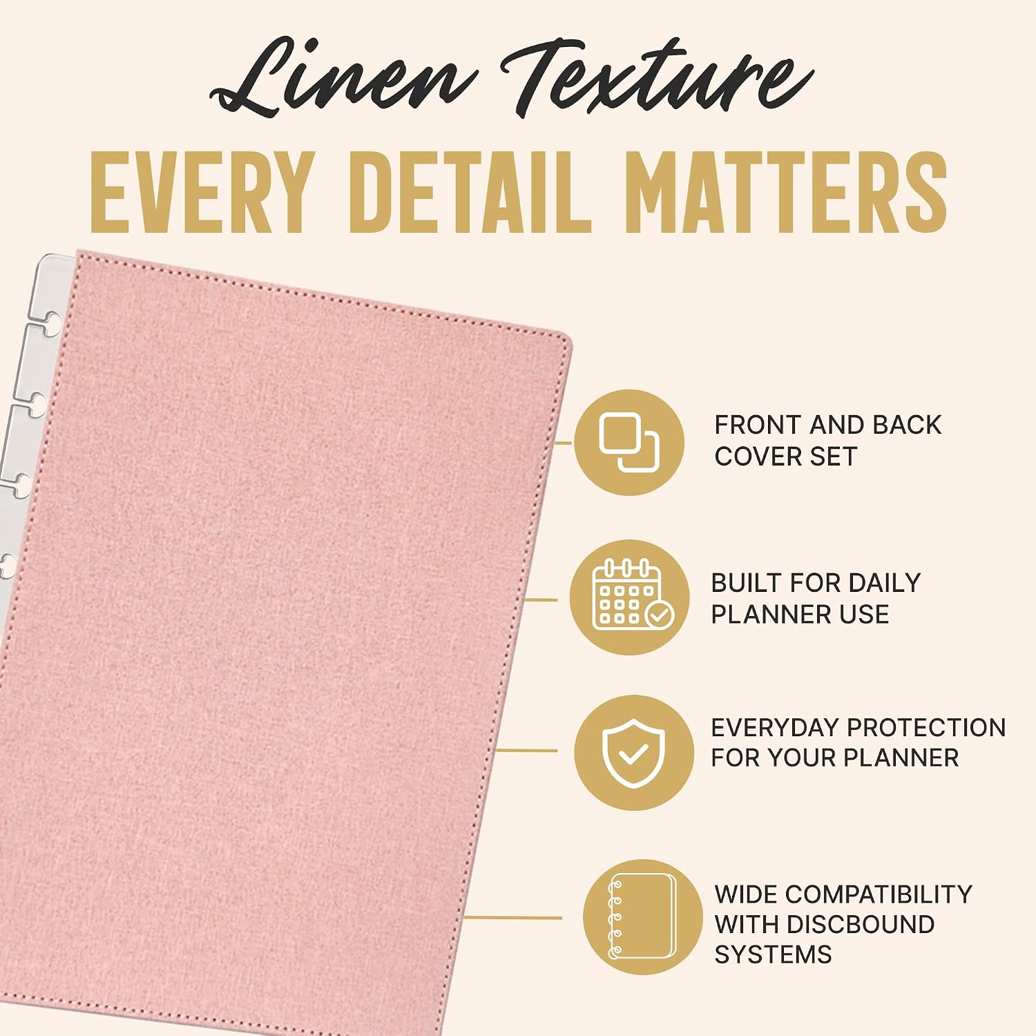 Linen Discbound Planner Covers (Pink) – Junior Size, 8-Disc | Front and Back Pair | Compatible with Circa, Arc, TUL, and Happy Planner. image 3