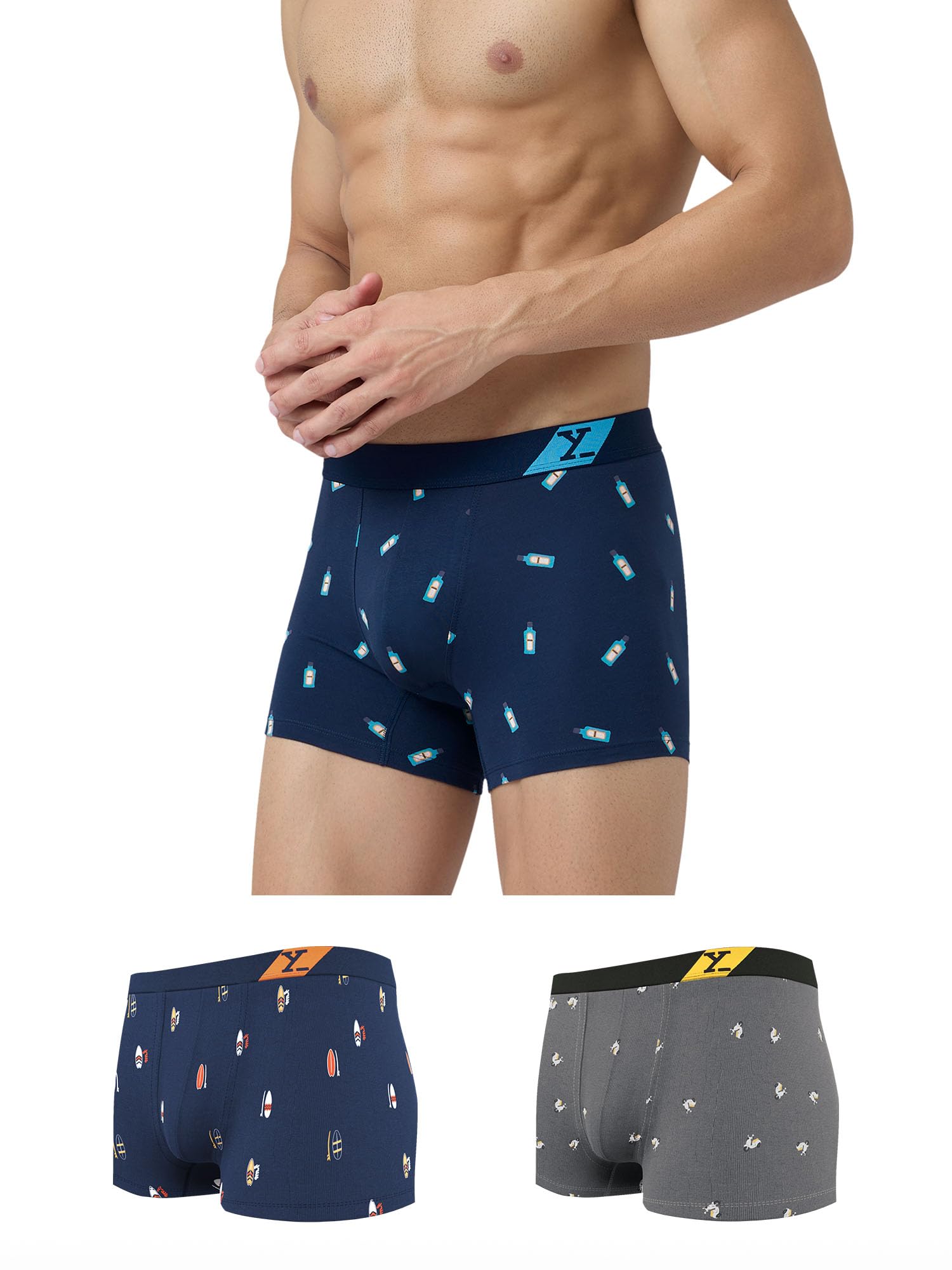 xyxx Men's Splash 100% Super Combed Cotton Regular Fit Printed Antibacterial Trunks with No Marks Waistband (Pack of 3)-picture-13