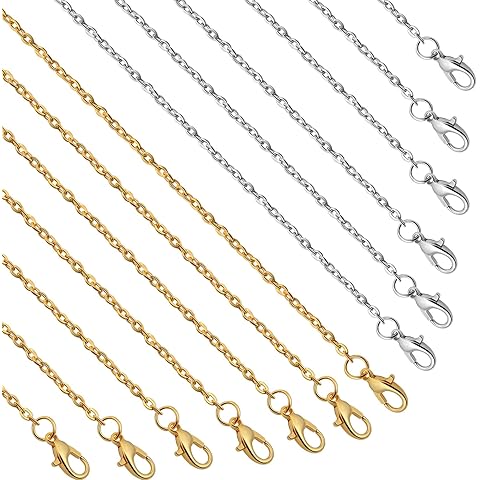 Lemonkey 24 Pack Necklace Chains Bulk,Gold and Silver Plated DIY Cable Link Chains for Jewelry Making 18 Inches