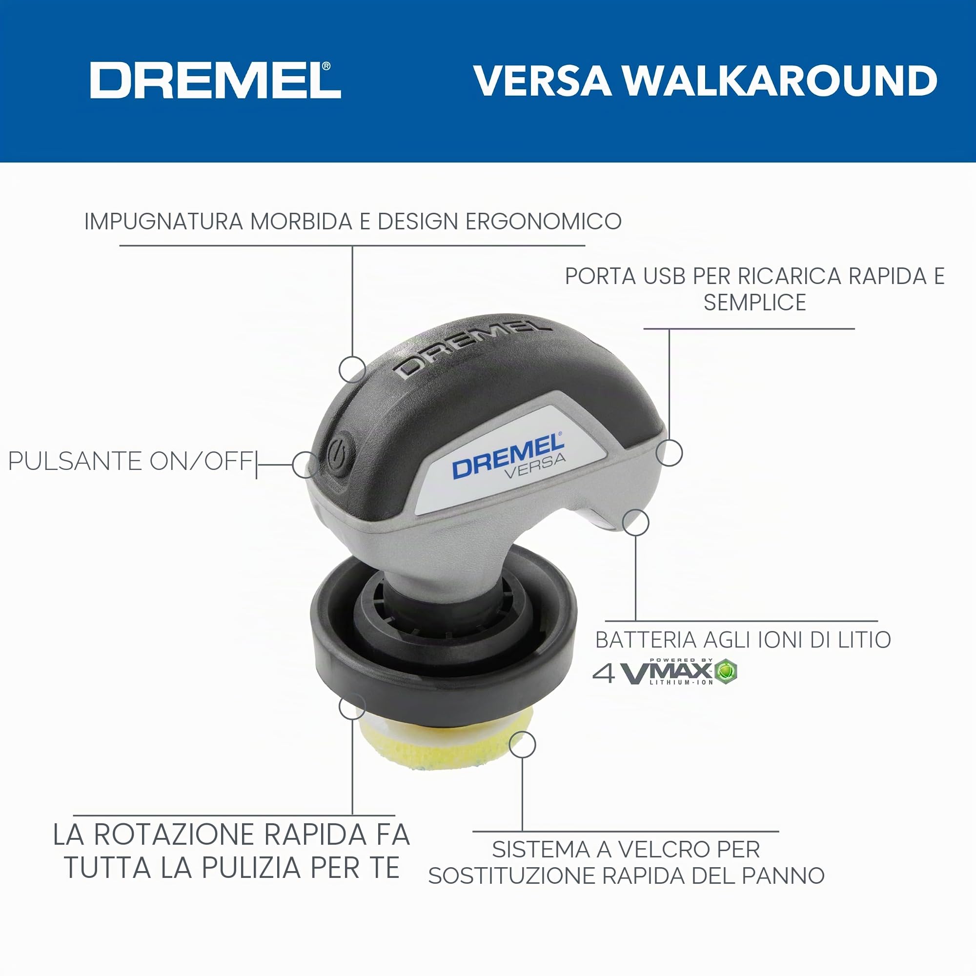 Dremel Versa Power PC10-07 - Kit lavapavimenti con 5 spugne Scrub Daddy, impermeabile, senza fili, elettrico, ad alta velocità, pulizia multi-superficie, per cucina, casa e bagno