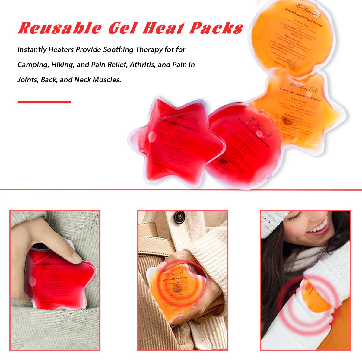 Reusable Snap Heat Pack, Hand Warmers Click, Hand Warmers Boil Click Heat Pocket Hand Warmer, Pouch Gel Hand Warmers for Camping for Outdoor, Indoor, Working, Studying, Camping, Warm Gifts (Set of 4)