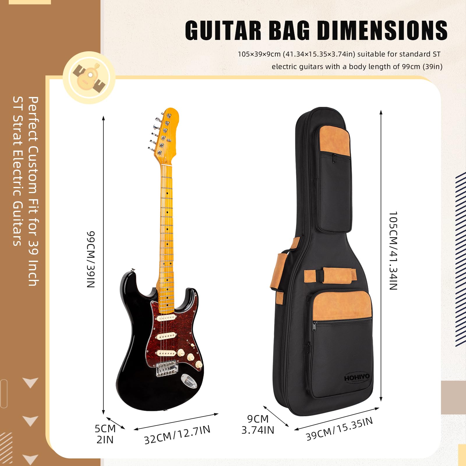 Gitarrentasche aus Leder, 104,1 cm, gepolstert, wasserdicht, für 99 cm (39 Zoll) Gitarre, Schwarz
