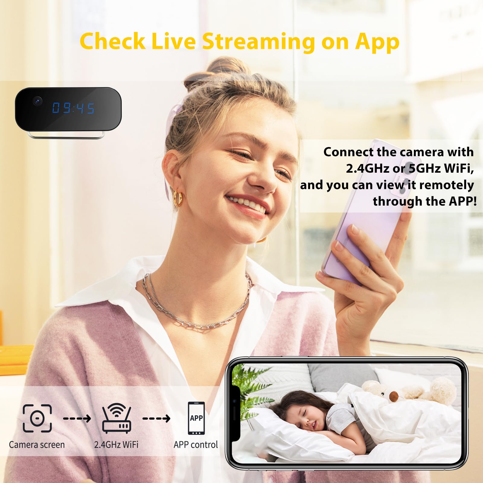 Camera Wifi Sicurezza 1080P Notte Vigilanza Movimento Avviso - Dettaglio