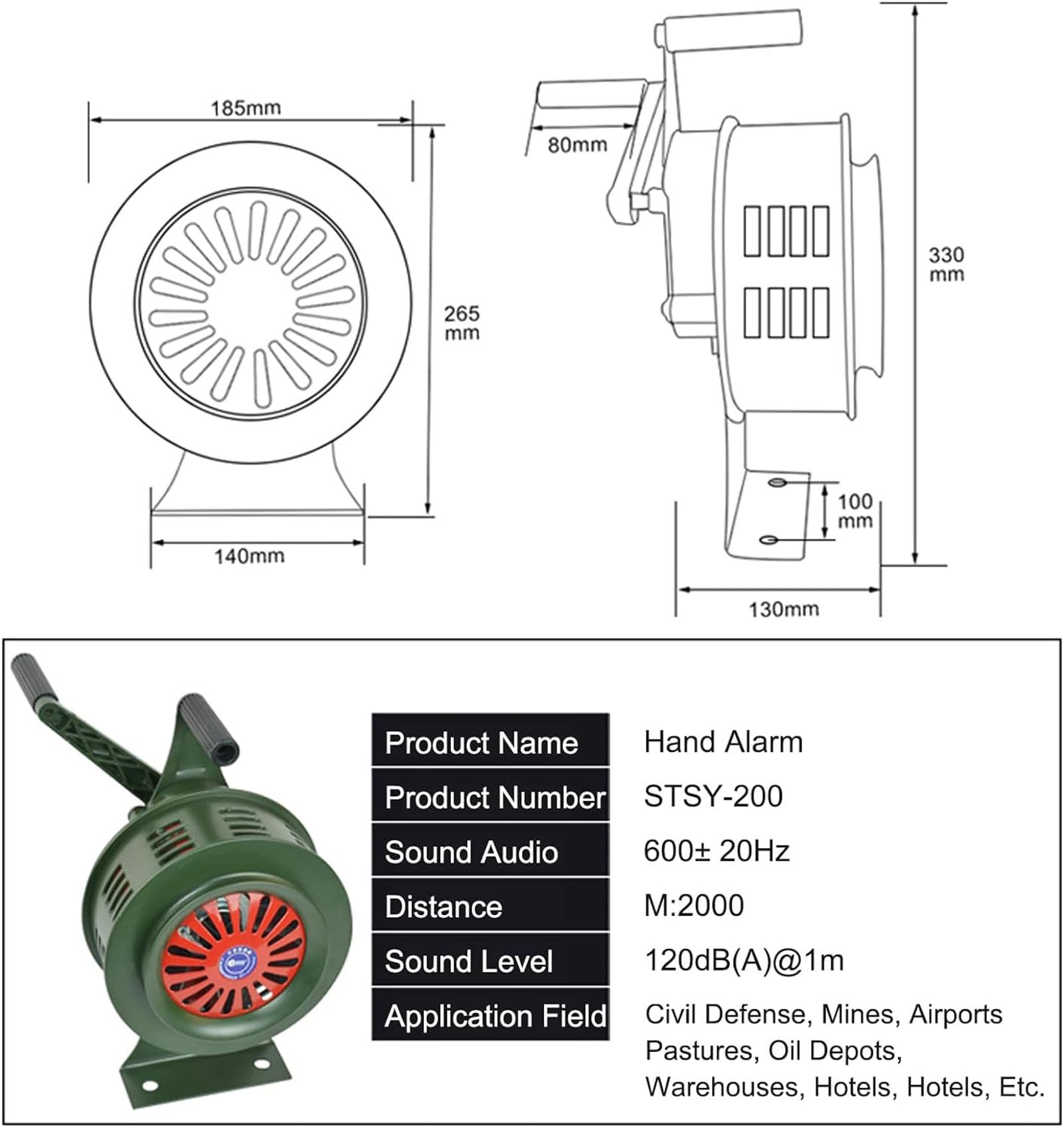 Amazon.co.jp: 手回しサイレンホーン、120dB手動手持ち操作空襲
