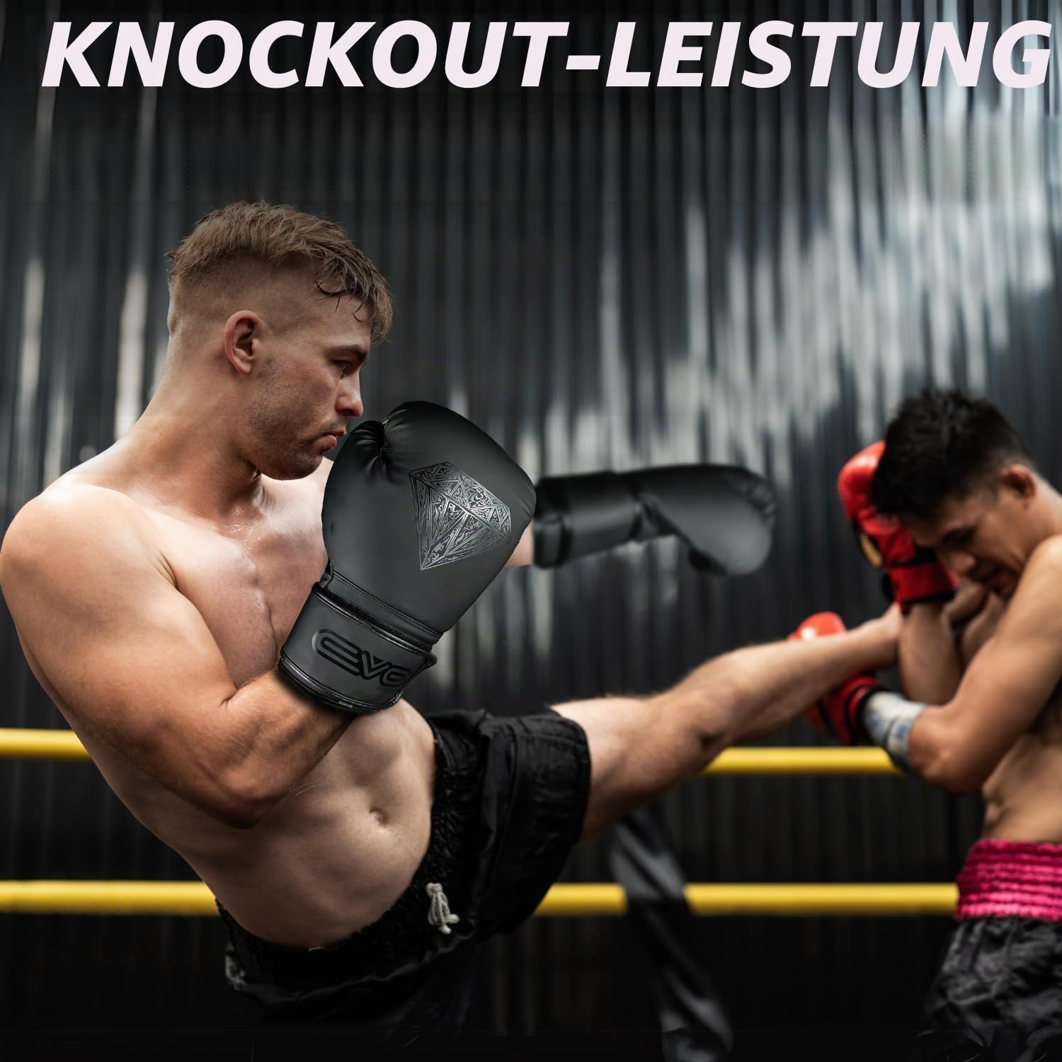 EVO Fitness Boxhandschuhe Mit Handbandagen Für Herren Und Damen, Mit Leder Pro Gel Für Muay Thai MMA Kickboxen Sparring Kampftraining Boxing Gloves Martial Arts Box Handschuhe Box Sack