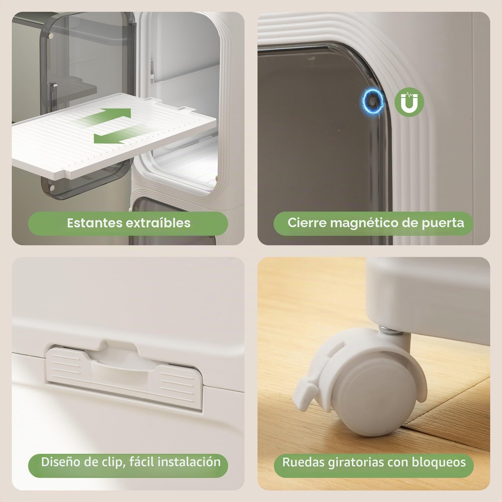 Armario de baño Estrecho, Mueble de Almacenamiento de plástico Independiente para Inodoro con Puerta, Carrito pequeño Impermeable con Ruedas para Oficina (21x34x97cm, 3 Niveles)