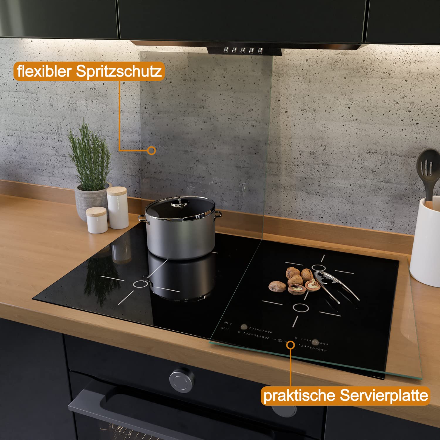 Wallario Herdabdeckplatte/Spritzschutz aus Glas, transparent - durchsichtig, 2-teilig, 80 x 52 cm, für Ceran- und Induktionskochfelder