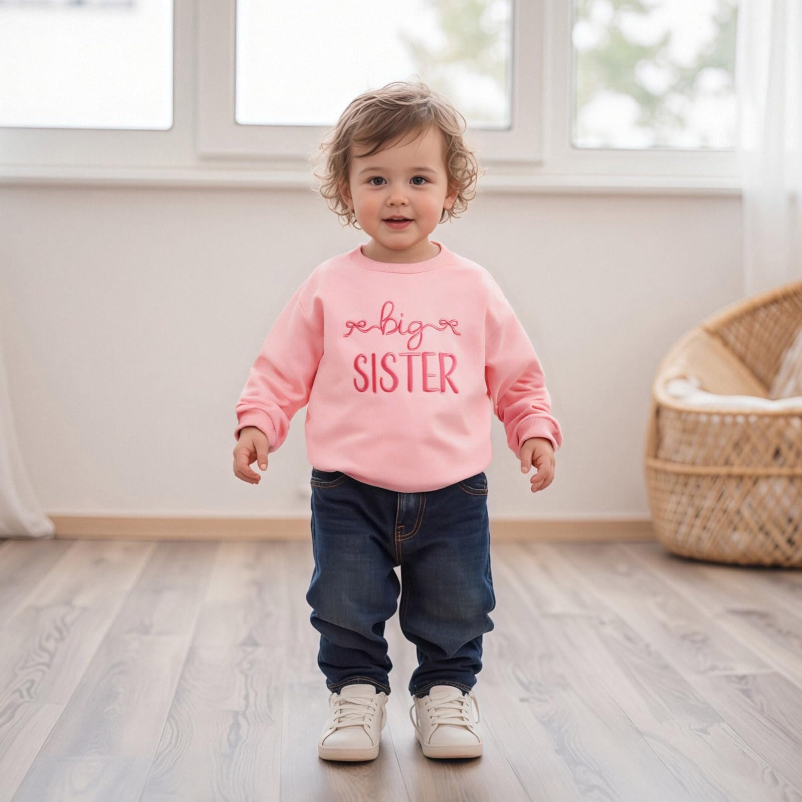 Sweat-shirt à manches longues avec nœud brodé pour petite fille, grande sœur, petite sœur, haut assorti pour bébé fille, vêtements d'automne et d'hiver
