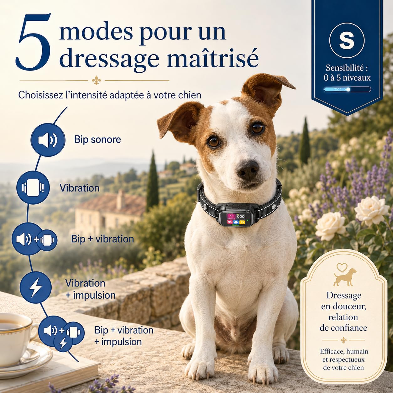 Collier Anti-Aboiement 2026, éTanche Rechargeable, 3 Modes Bip/Vibration/Choc éLectrique, Collier Chien EntièRement Automatique à IA, 5 Niveaux De RéGlage, Convient à Toutes Les Races De Chiens (Noir)