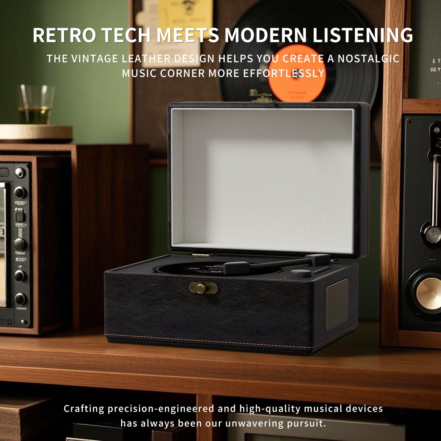 Yintiny Tragbarer CD-Player im Vintage-Stil mit Bluetooth-Konnektivität, Außenseite aus Leder